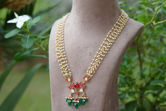 Kundan lotus pendant necklace (4-5749)(R)(preorder)