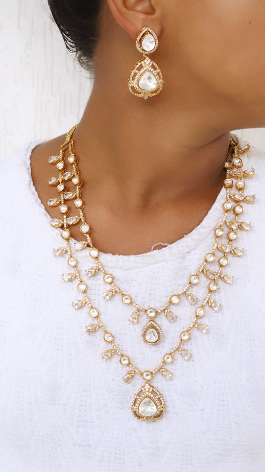 2 line Kundan polki necklace set (4-6607)(B)(PREORDER) - JEWELSTYLE