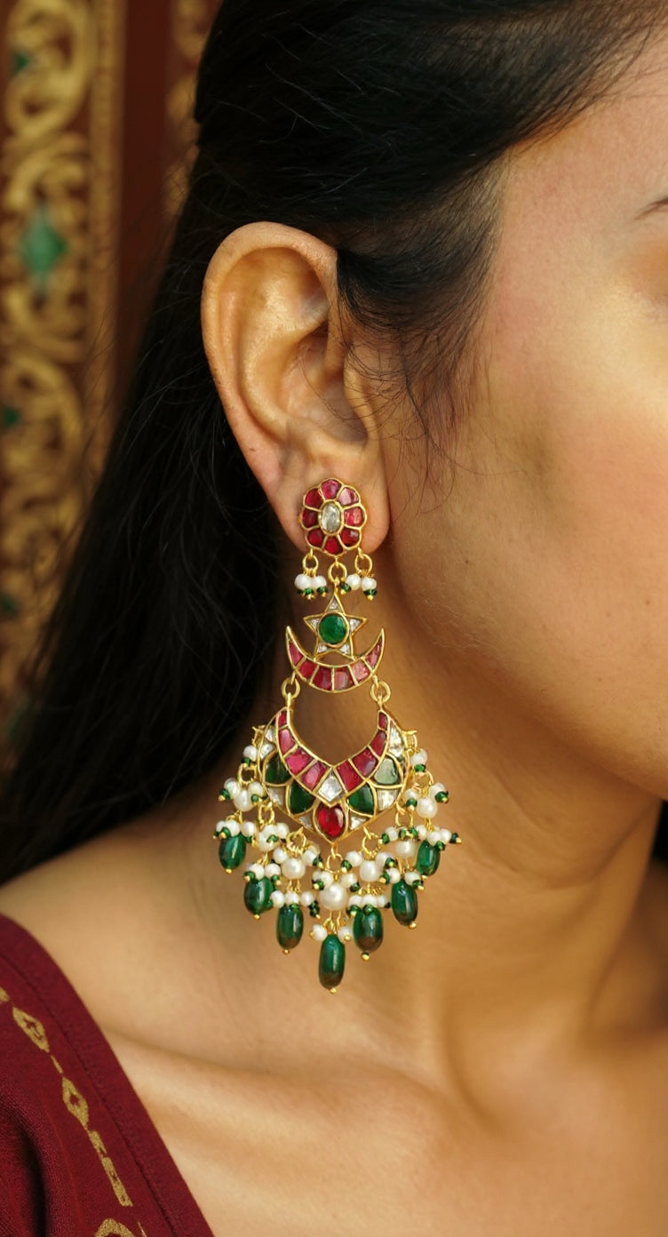 Kundan earrings (1-4925)(R) - JEWELSTYLE