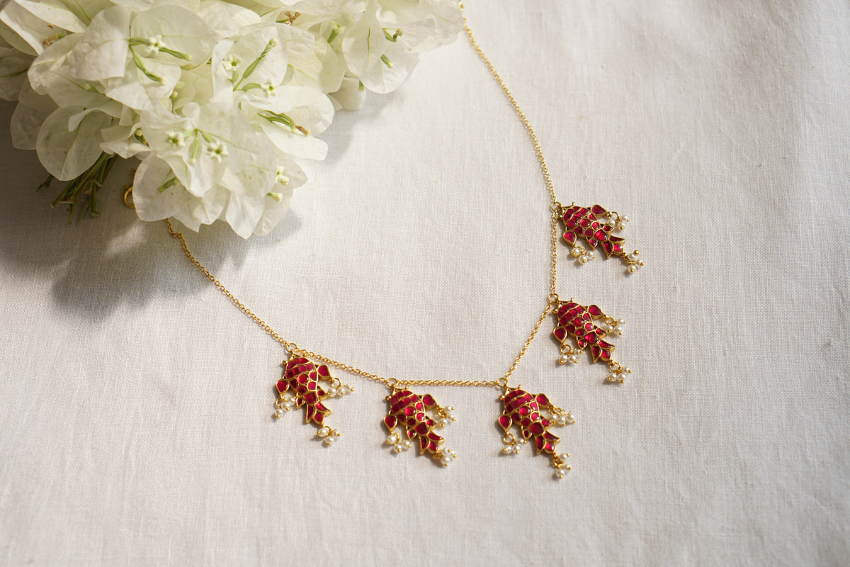 Pink Stone Fish Kundan Necklace (4-9723)