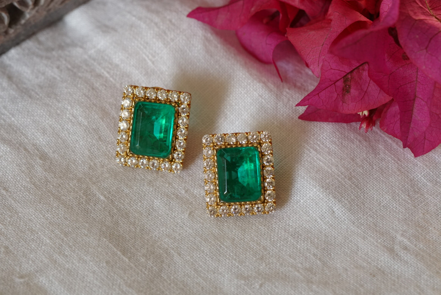 Green studs earring (1-3432)(B)(already discounted)