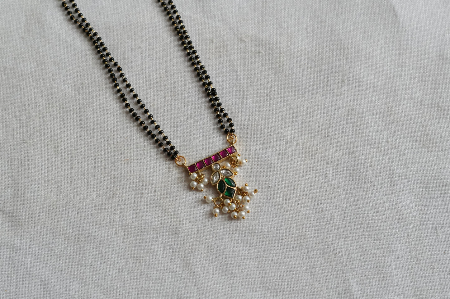 Black beads kundan chain (4-9489)(EX)
