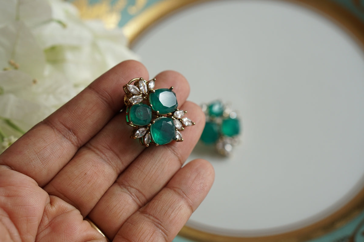 Green Stone Polki Studs (1-5595)(B)