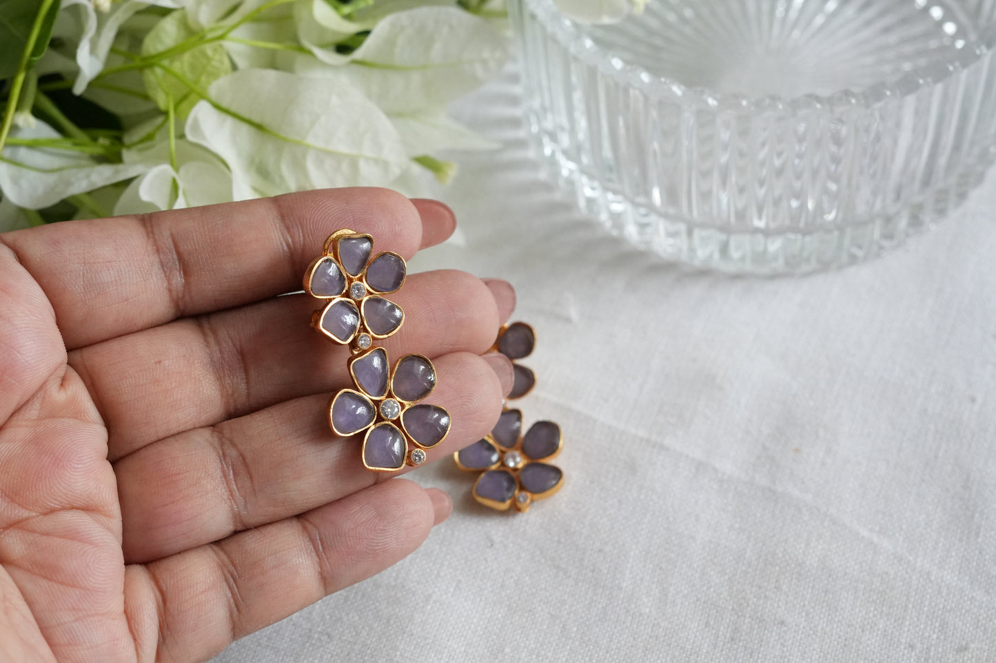 Purple Stone Polki earrings(1-5456)(SR)