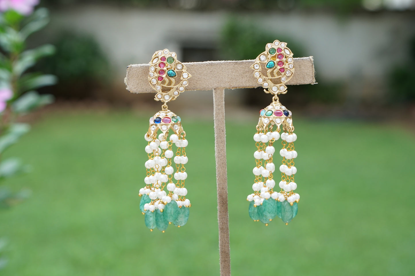Multi Stone Polki Earrings (1-5404)(B)