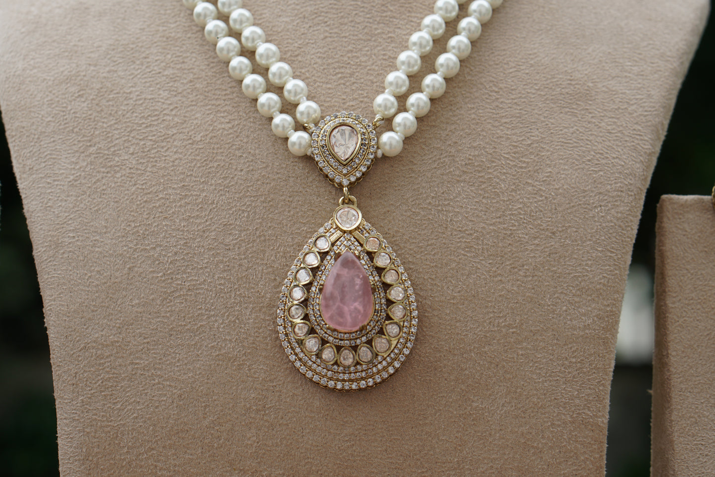 Pink Stone Polki Pendant Set(4-9358)(B)
