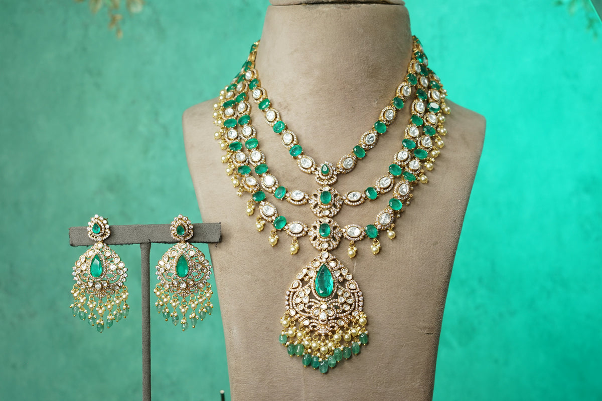 Green Stone Polki Necklace Set (4-9742)(B)
