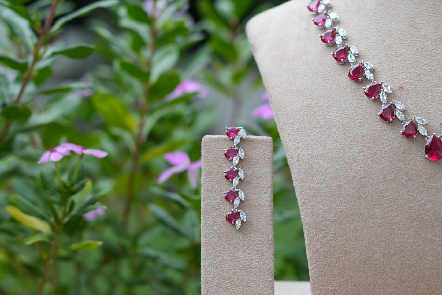 Ruby Stone AD Necklace Set (4-9550)(B)