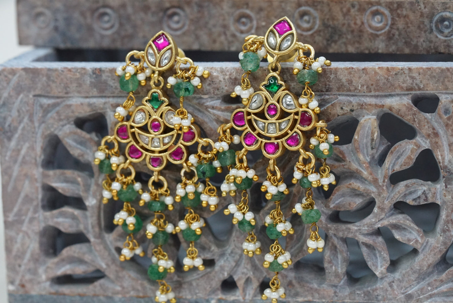 Small Kundan earrings (1-3761)(K) - JEWELSTYLE