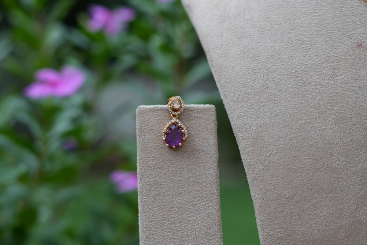 Purple Stone Polki Pendant Set (4-9543)(B)