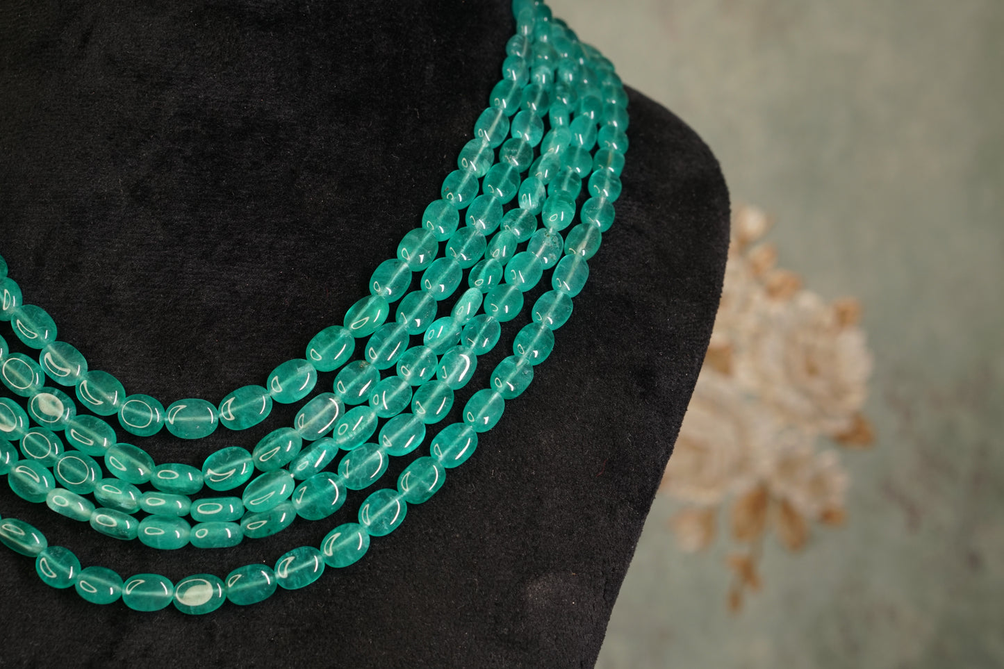 5 Line Light Green Beads Necklace (4-9446)(F)