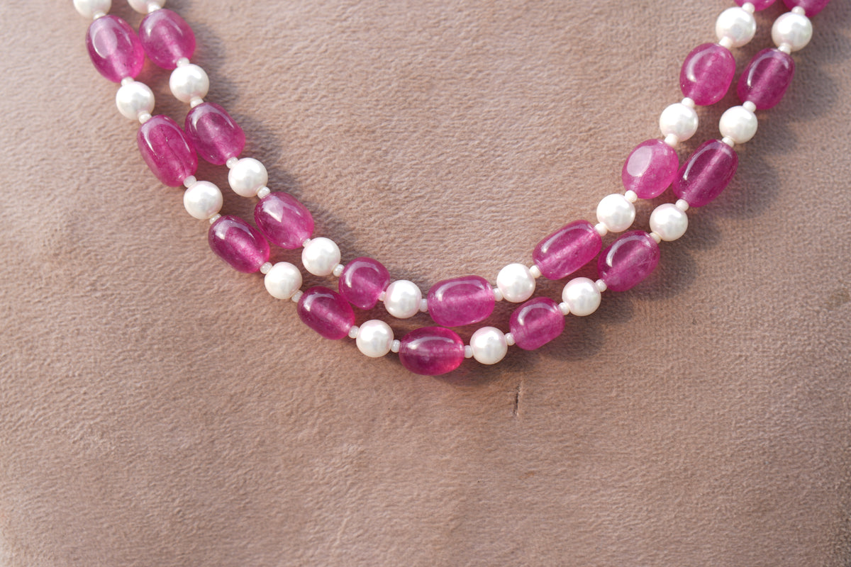 Pink beads Necklace (4-9757)(Ex)