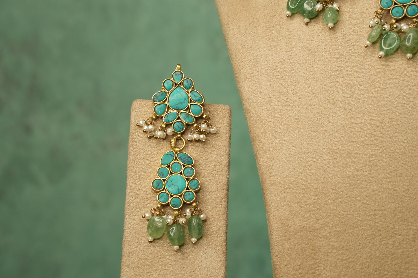 Turquoise Stone Kundan necklace Set (4-8868)(A) - JEWELSTYLE