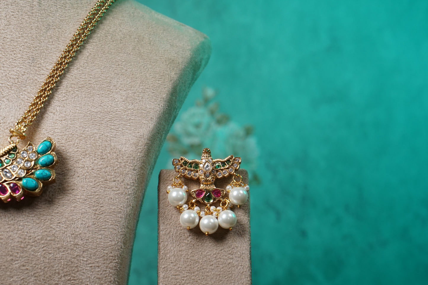 Polki bird Pendant set (4-8743)(B) - JEWELSTYLE