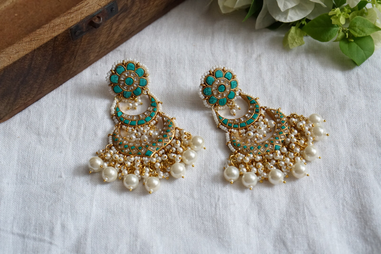 Turquoise chandbali earrings (1-3770)(R)(preorder) - JEWELSTYLE