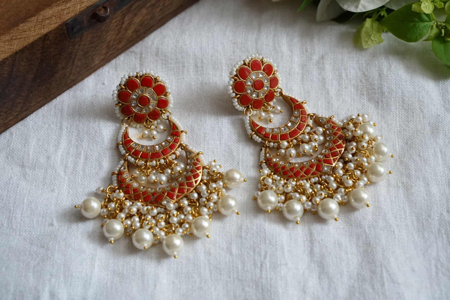Coral chandbali earrings (1-3771)(R)(preorder)