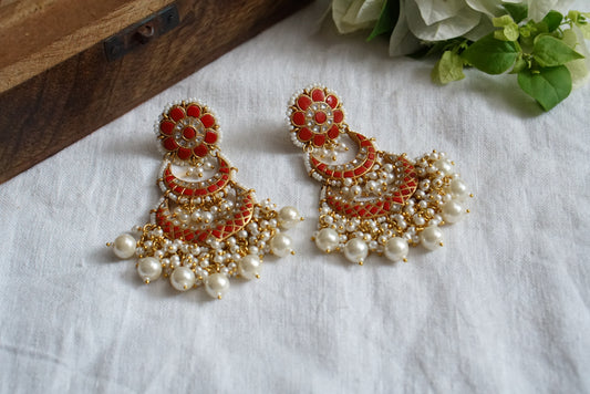 Coral chandbali earrings (1-3771)(R)(preorder)