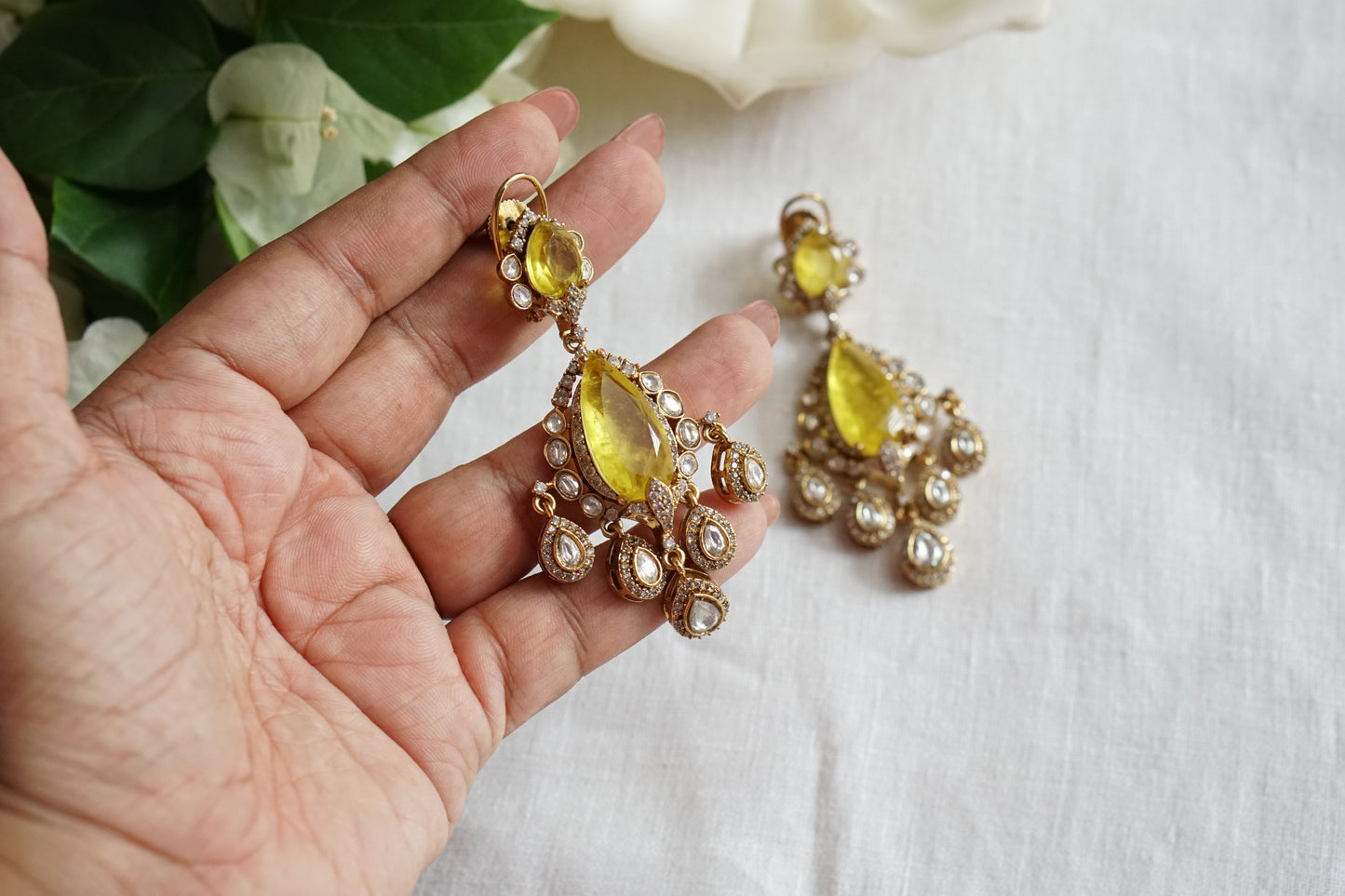 Yellow Stone Polki Earrings (1-5470)(J)