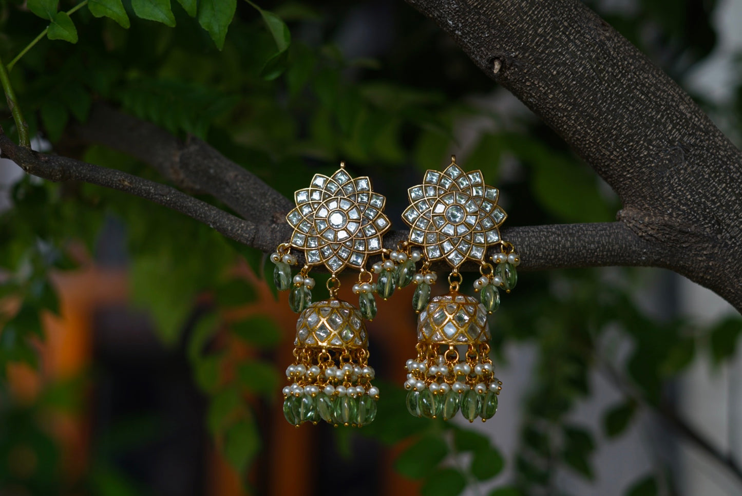 White Kundan jhumki (1-3062)(R)(PREORDER)