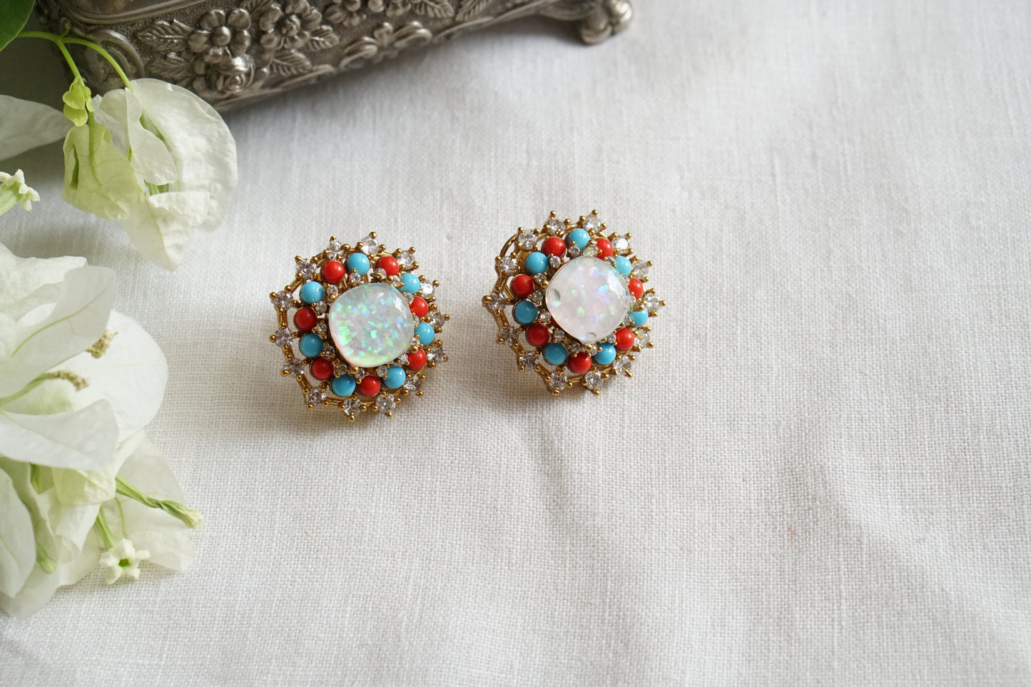Multicolour polki studs (1-5485)(KOL)