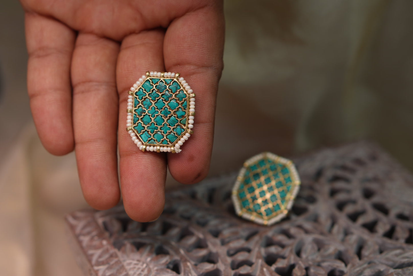 Turquoise Kundan Studs (1-5029)(A)