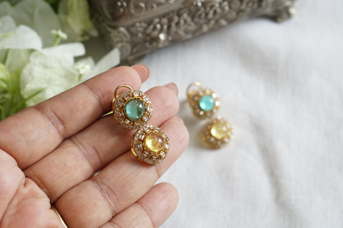 Mint & Yellow polki studs (1-5486)(KOL)