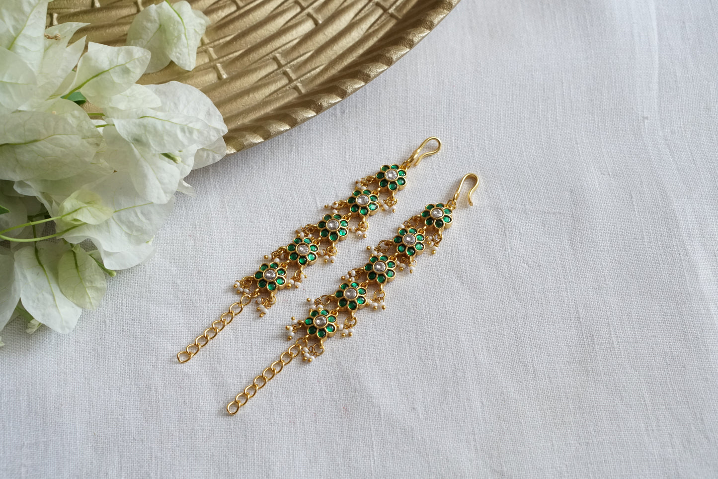 Green kundan Earchain(9-430)(K)