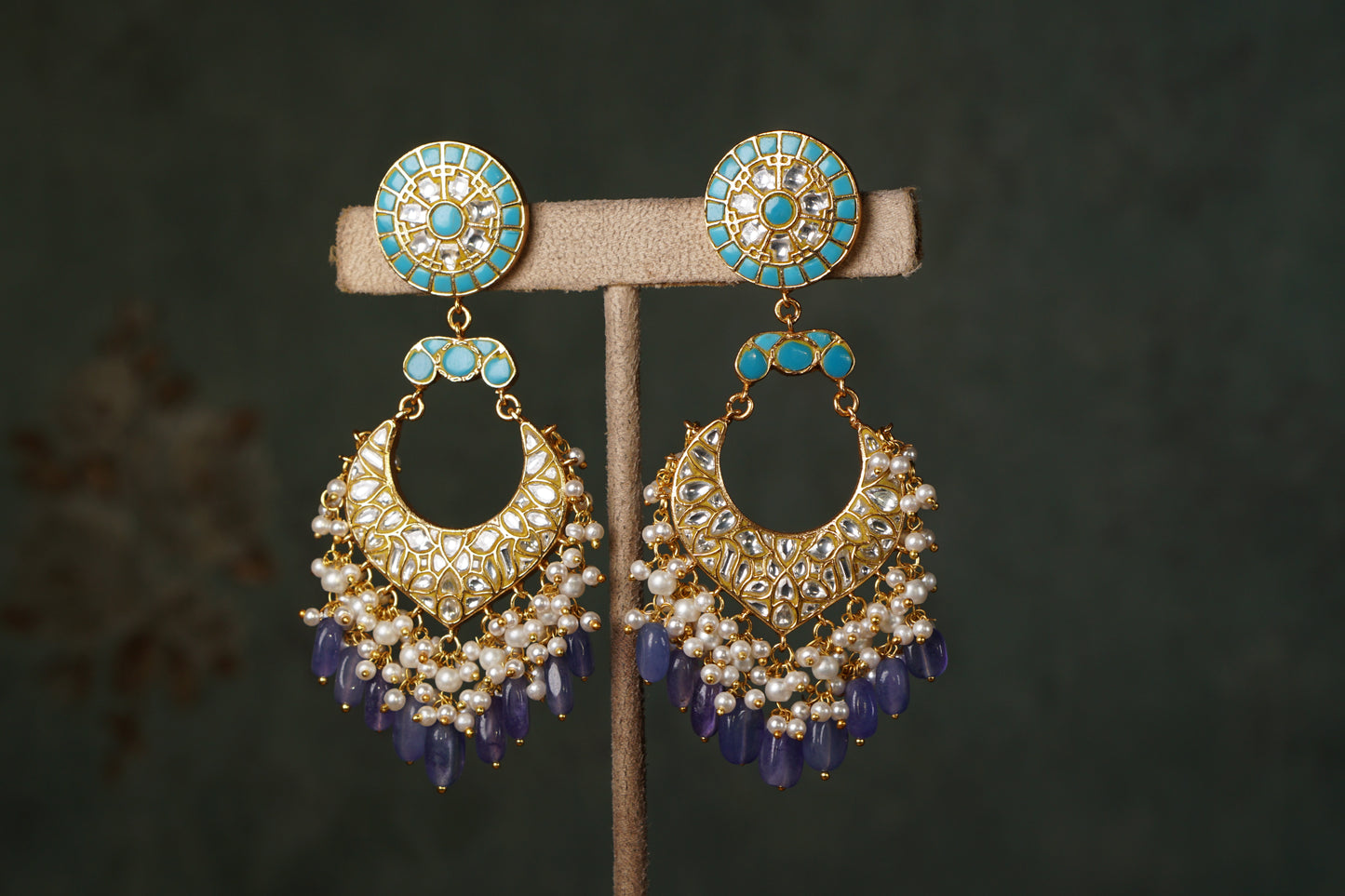 Blue Kundan Chandbali (1-4907)(R)(offer piece) - JEWELSTYLE