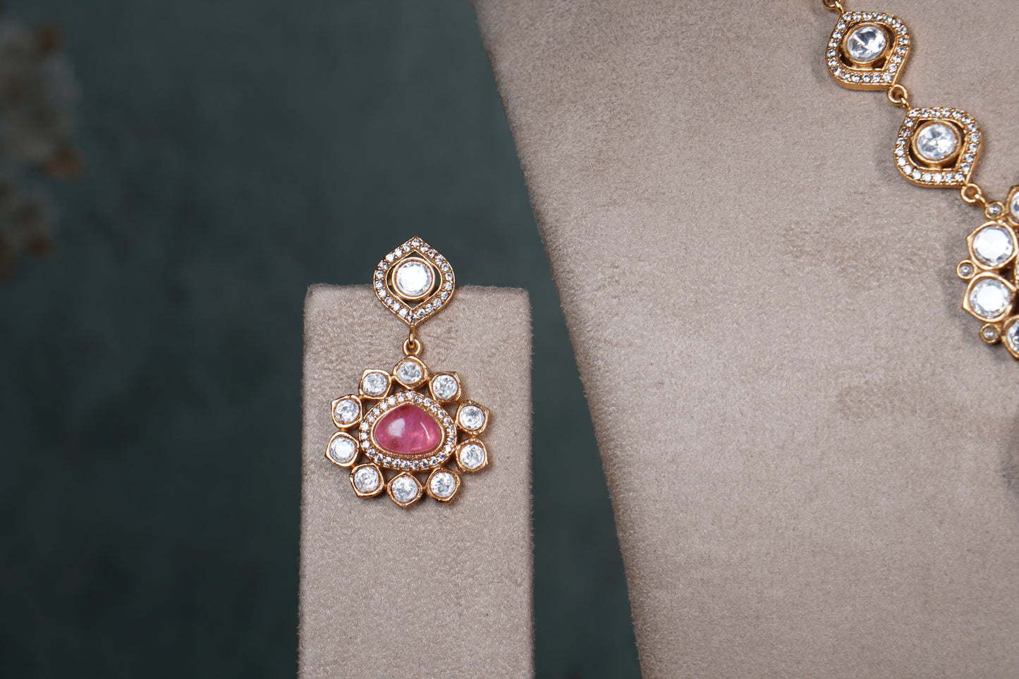 Pink Polki Necklace Set (4-8407) (EX)(offer piece)