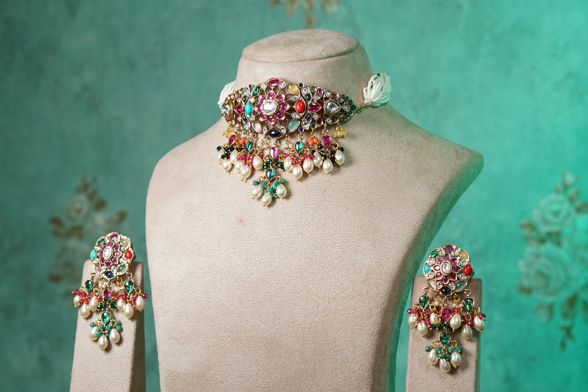 Navratan or multicolour choker set (4-9562)(B)