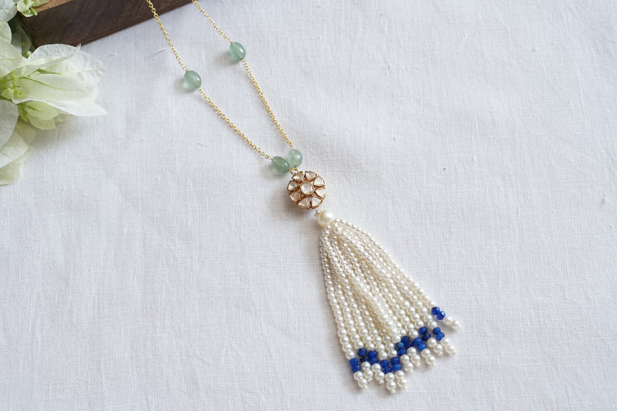 Mossainite polki tassel pendant chain necklace(4-9572)