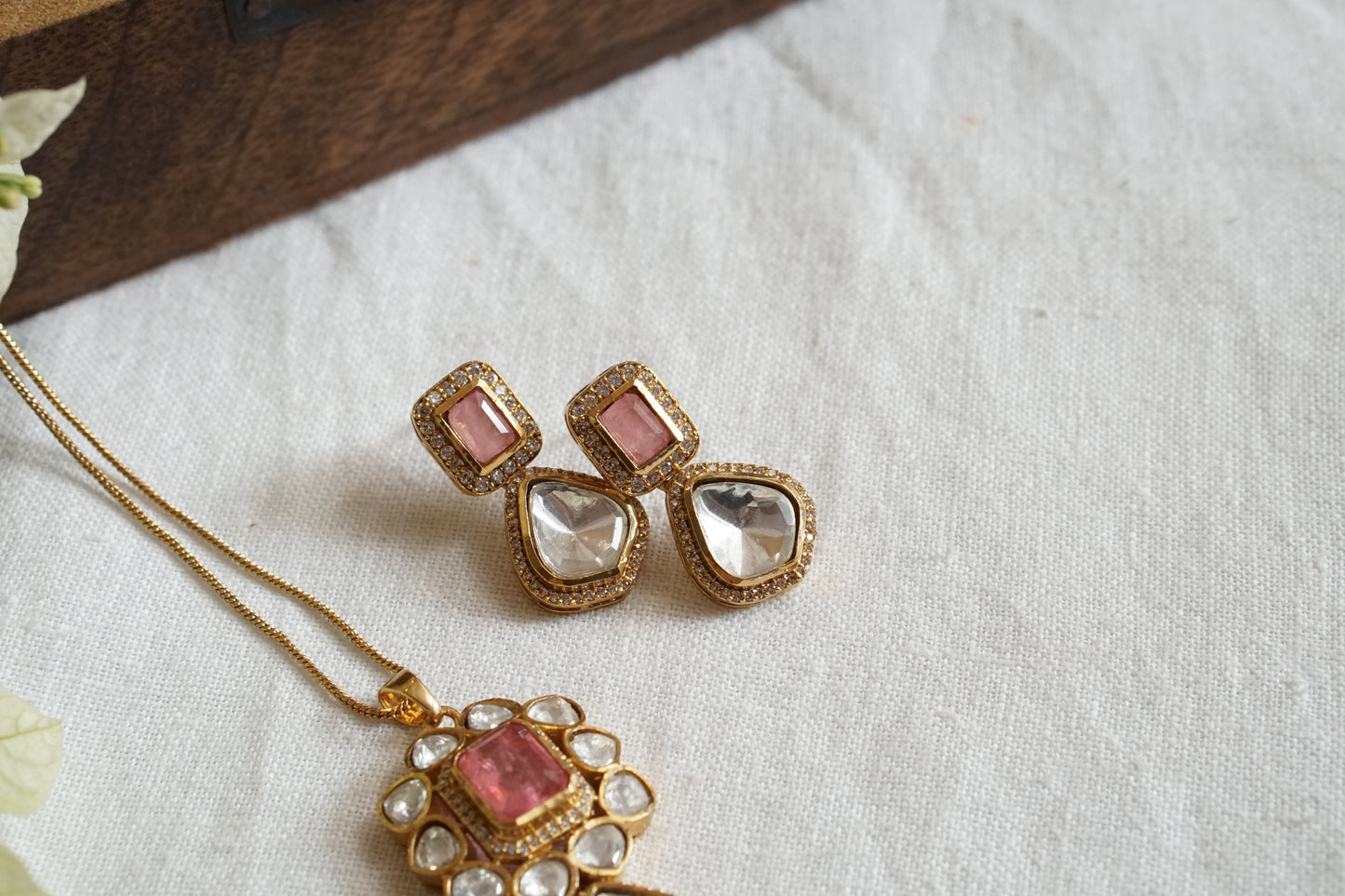 Pink Stone Polki Pendant Set (4-8819((B) - JEWELSTYLE