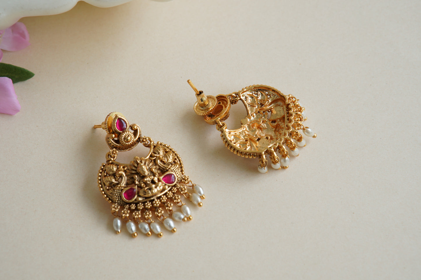 Antique Pink Kundan earring (1-4589)(EX)