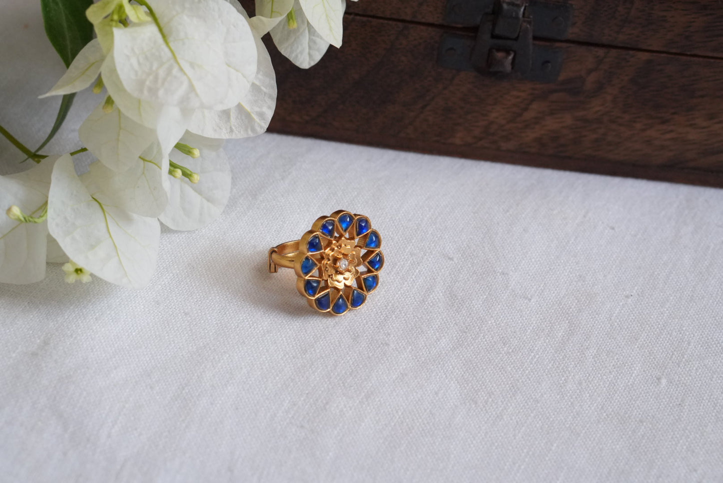 Blue Stone Kundan Ring (6-344)(R)