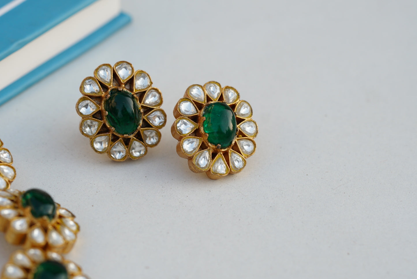 Green stone Kundan necklace set (4-6799)(R)(PREORDER)