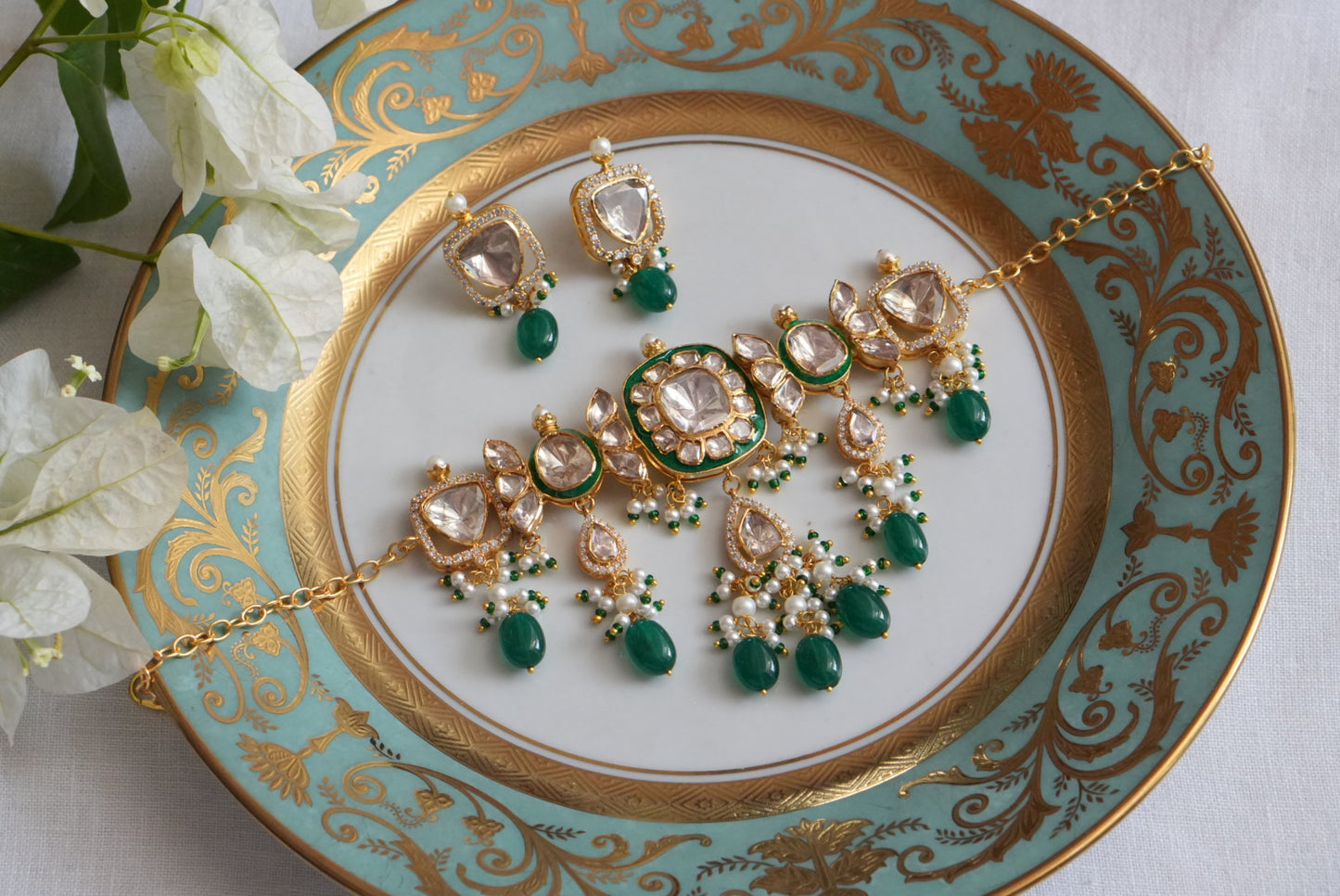 Mossainite Polki Choker Set (4-8956)(R)