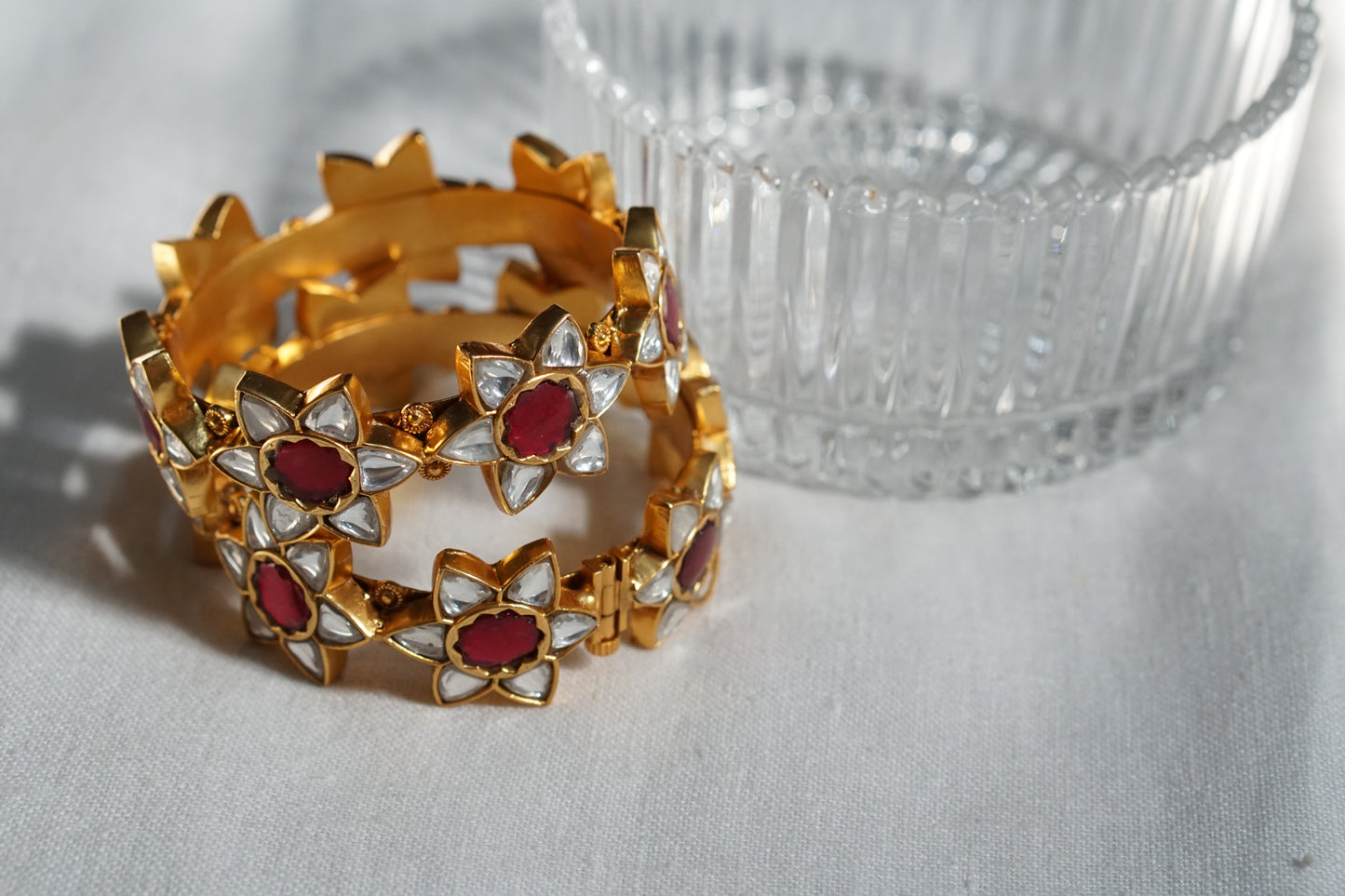Pink & White Stone Kundan Openable Bangle(3-456)(R)(Size 2’6)(PREORDER)