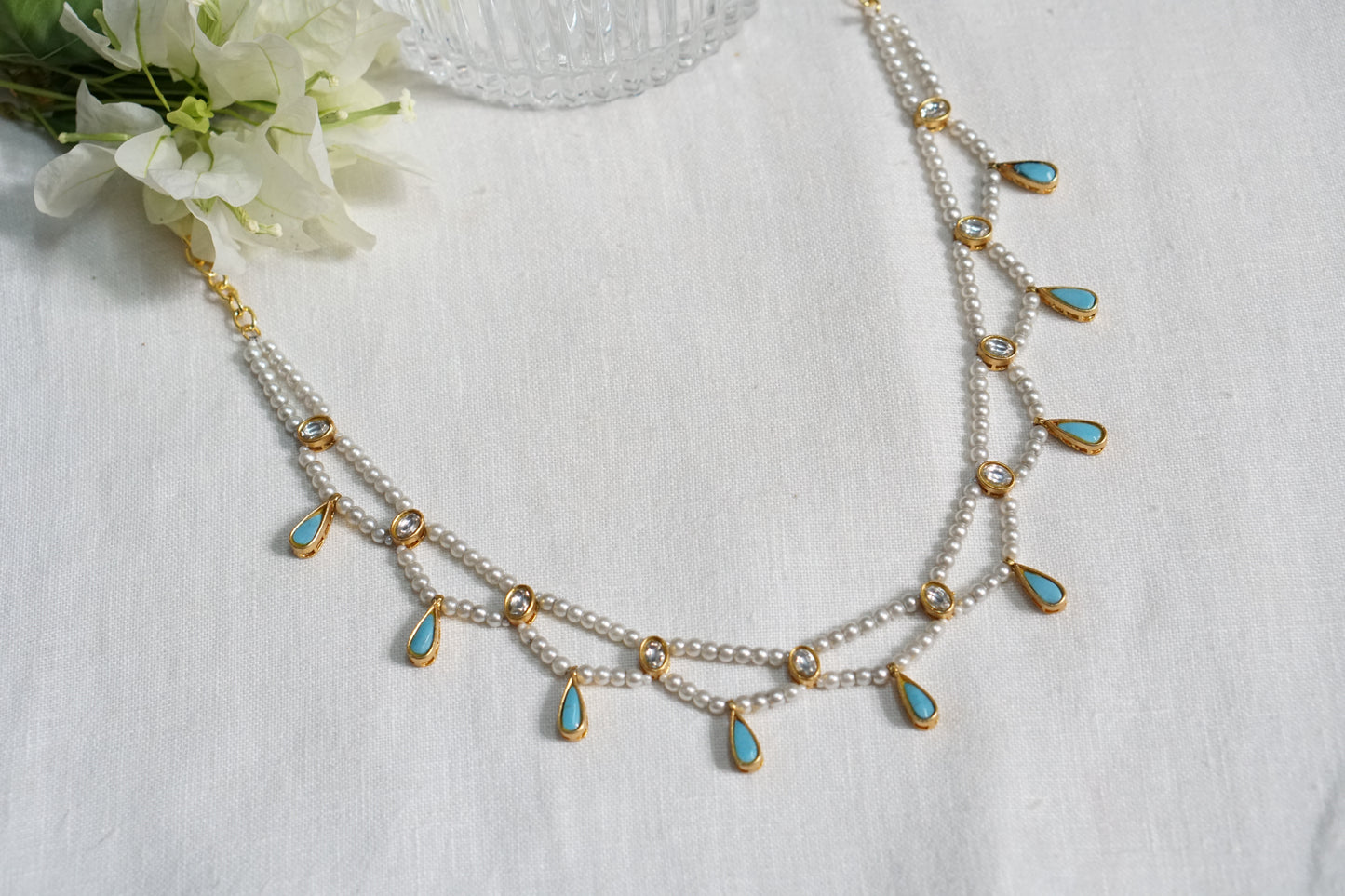 Turquoise Stone Kundan Necklace (4-8454)(R) - JEWELSTYLE
