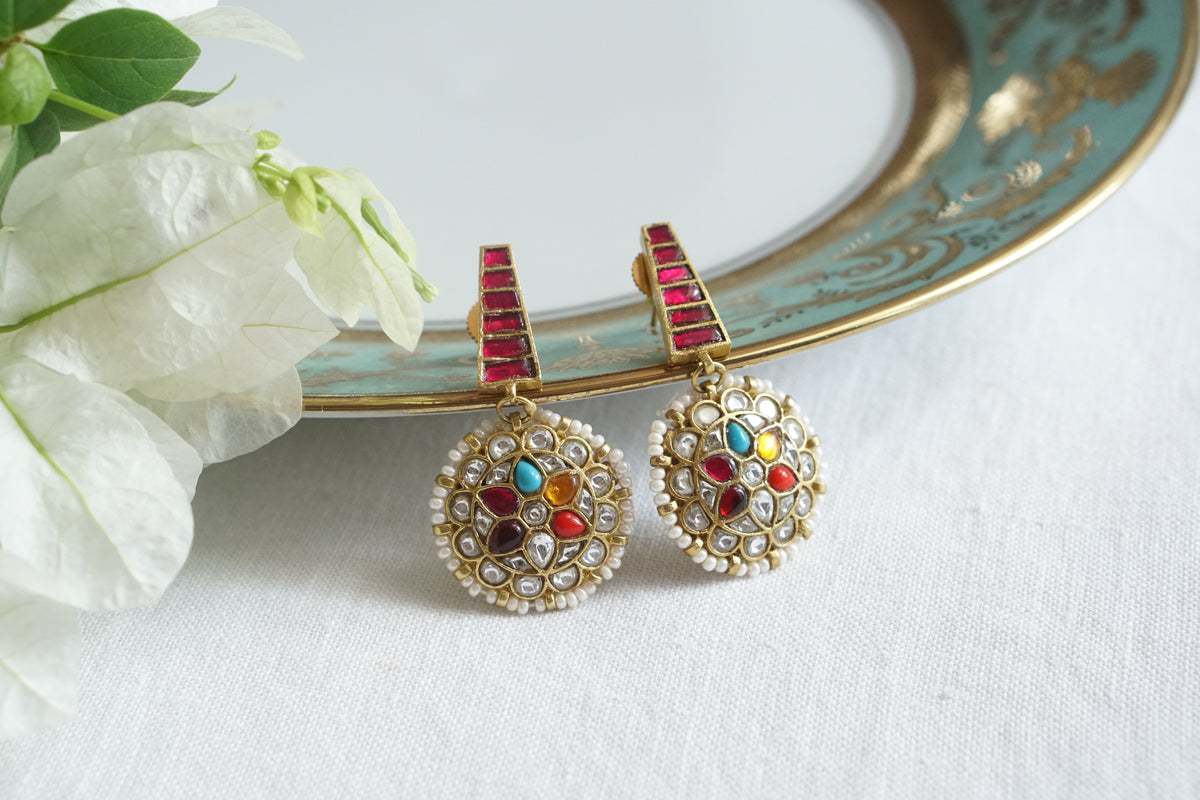 Multi stone Kundan earring (1-5542)(A)