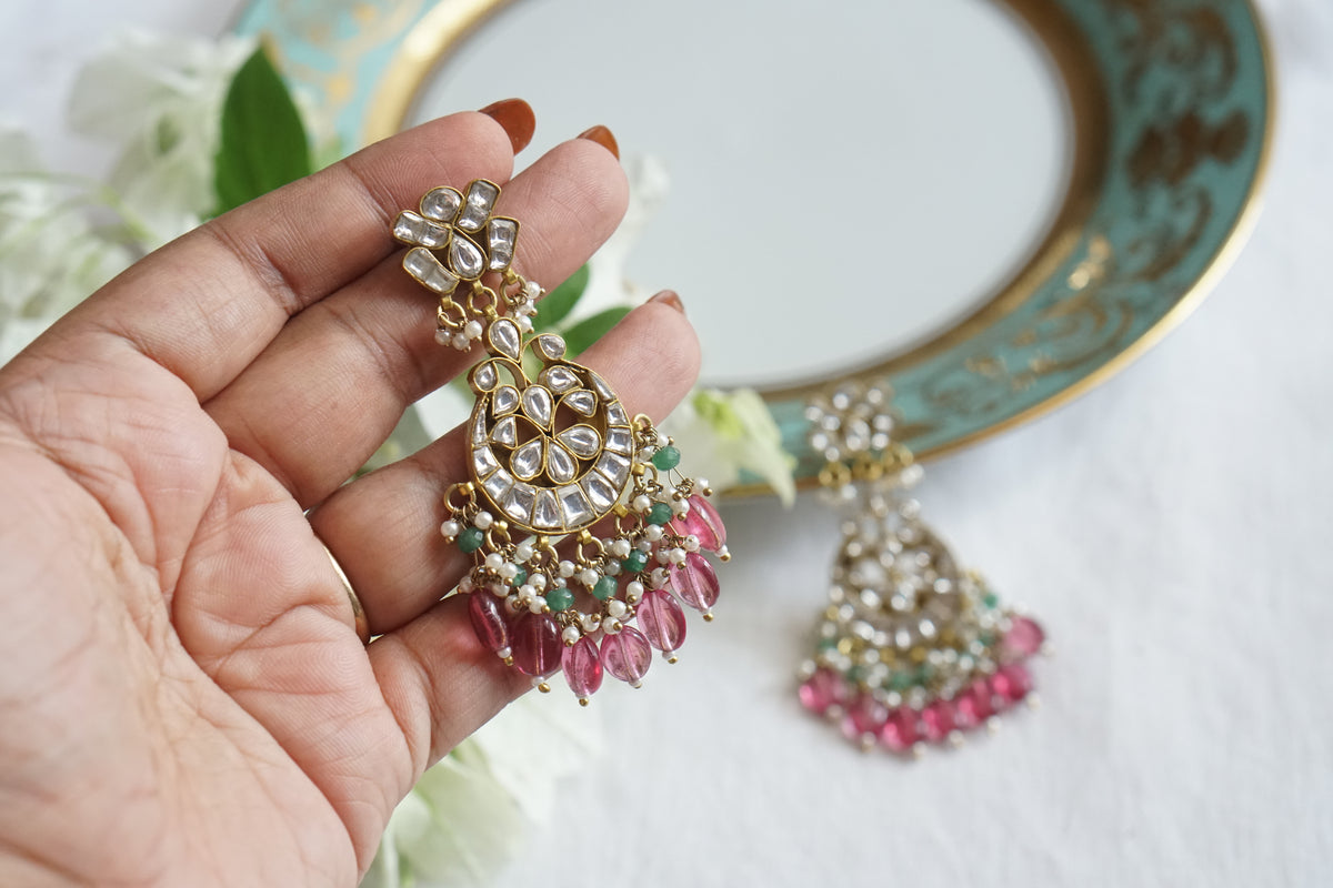 White Kundan earrings (1-5534)(A)