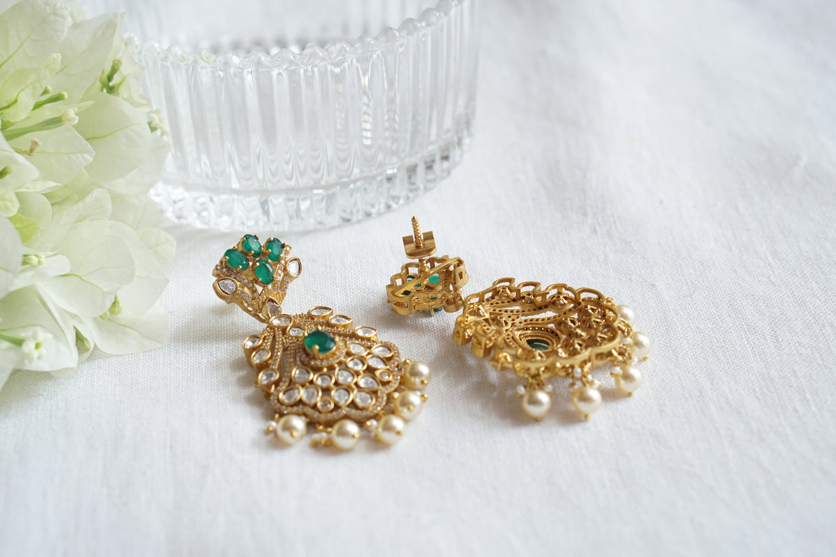 White and Green Polki Earring (1-5558)(K)