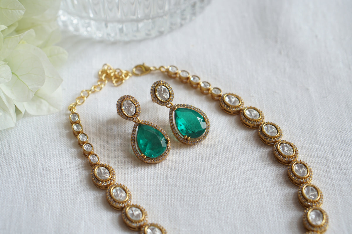 Green doublet Polki necklace Set (4-9624)(K)