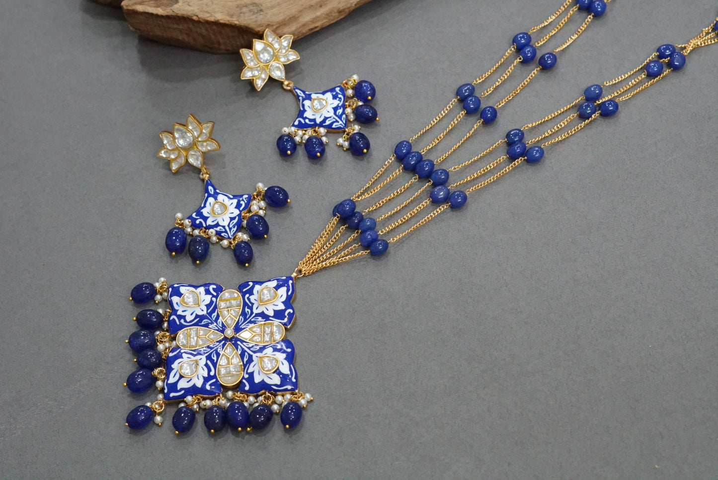 Kundan meena Pendant necklace set (4-5701)(R)(PREORDER)