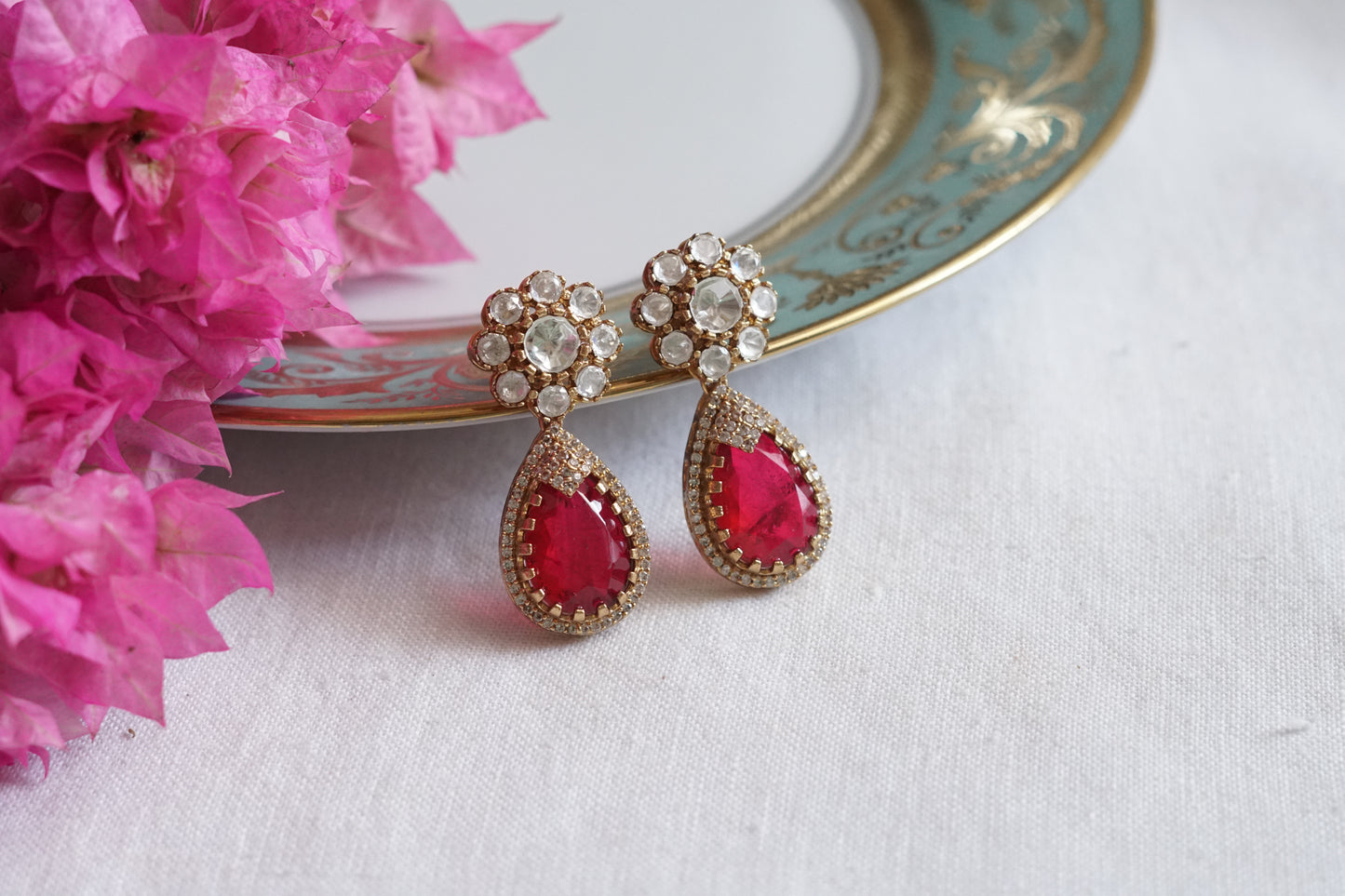 Red Stone polki Earrings (1-5083)(B) - JEWELSTYLE