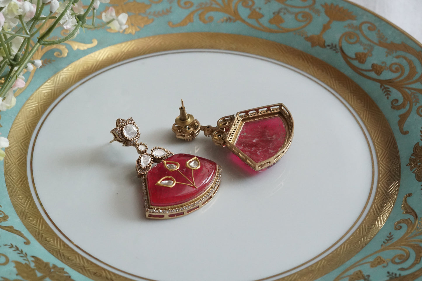 Red Stone Polki Earrings (1-5153)(B) - JEWELSTYLE