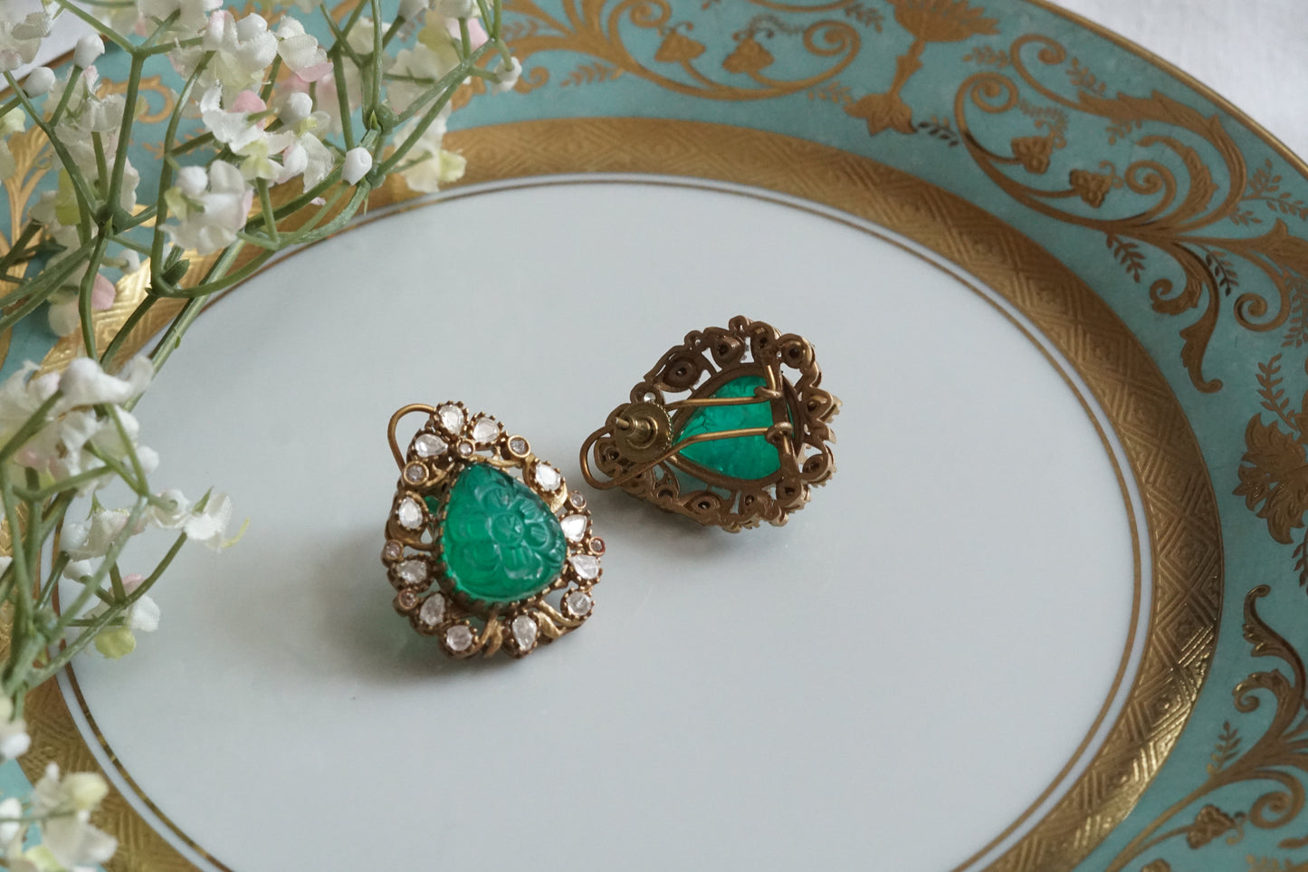 Green Stone Polki Studs (1-5162)(B) - JEWELSTYLE