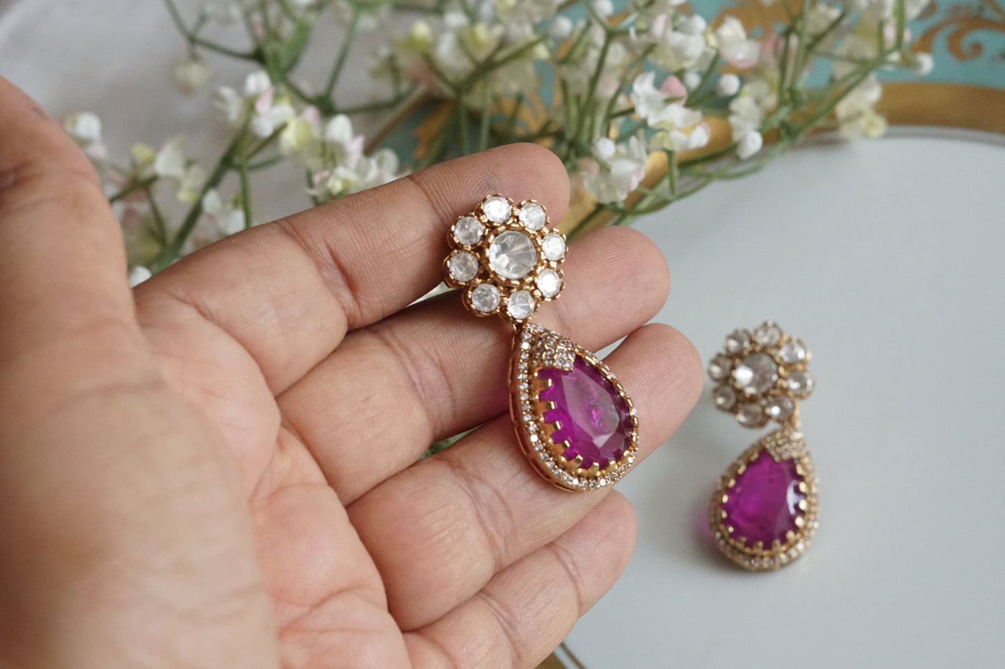 Pink Stone Polki Earrings (1-5151)(B) - JEWELSTYLE