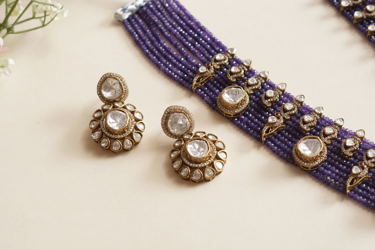 Polki long necklace set (4-9185)(B) - JEWELSTYLE