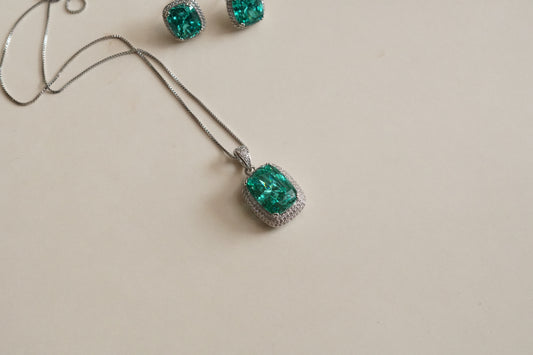 Aqua Stone Pendant set (4-9192)(B)(From Turkey) - JEWELSTYLE