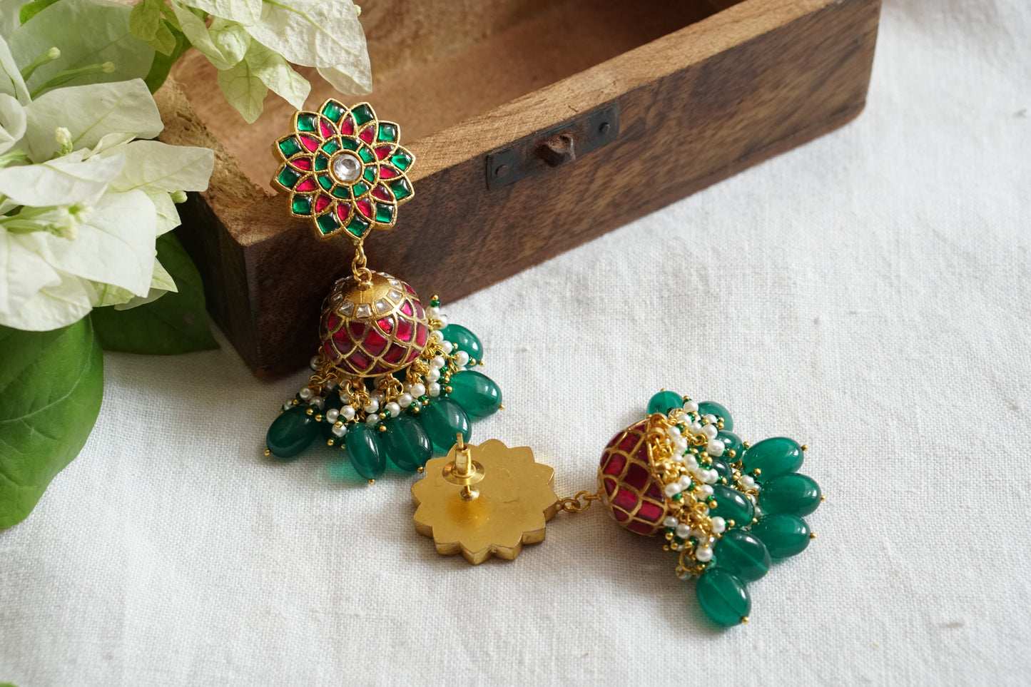 Green & Pink Kundan Jhumki (1-4703)(R)(Offer Piece)